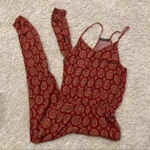 WILL BE DONATED Brandy Melville Burgundy Boho Print Jumpsuit